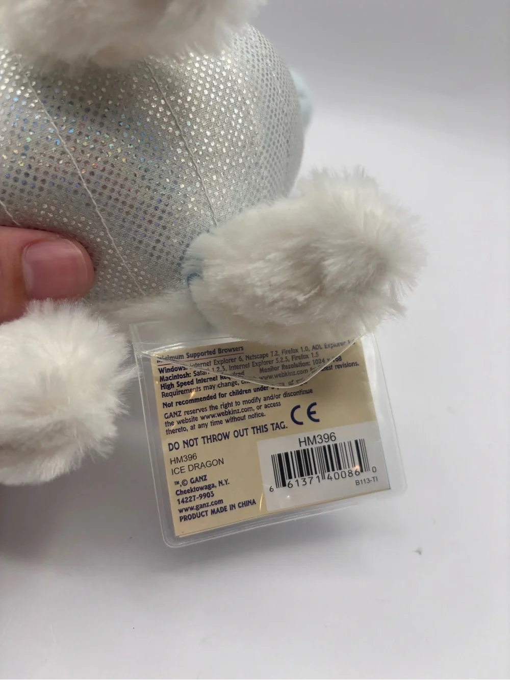 Webkinz Ice Dragon with Sealed Secret Code Tag White Stuffed Animal Ganz READ - Picture 13 of 16